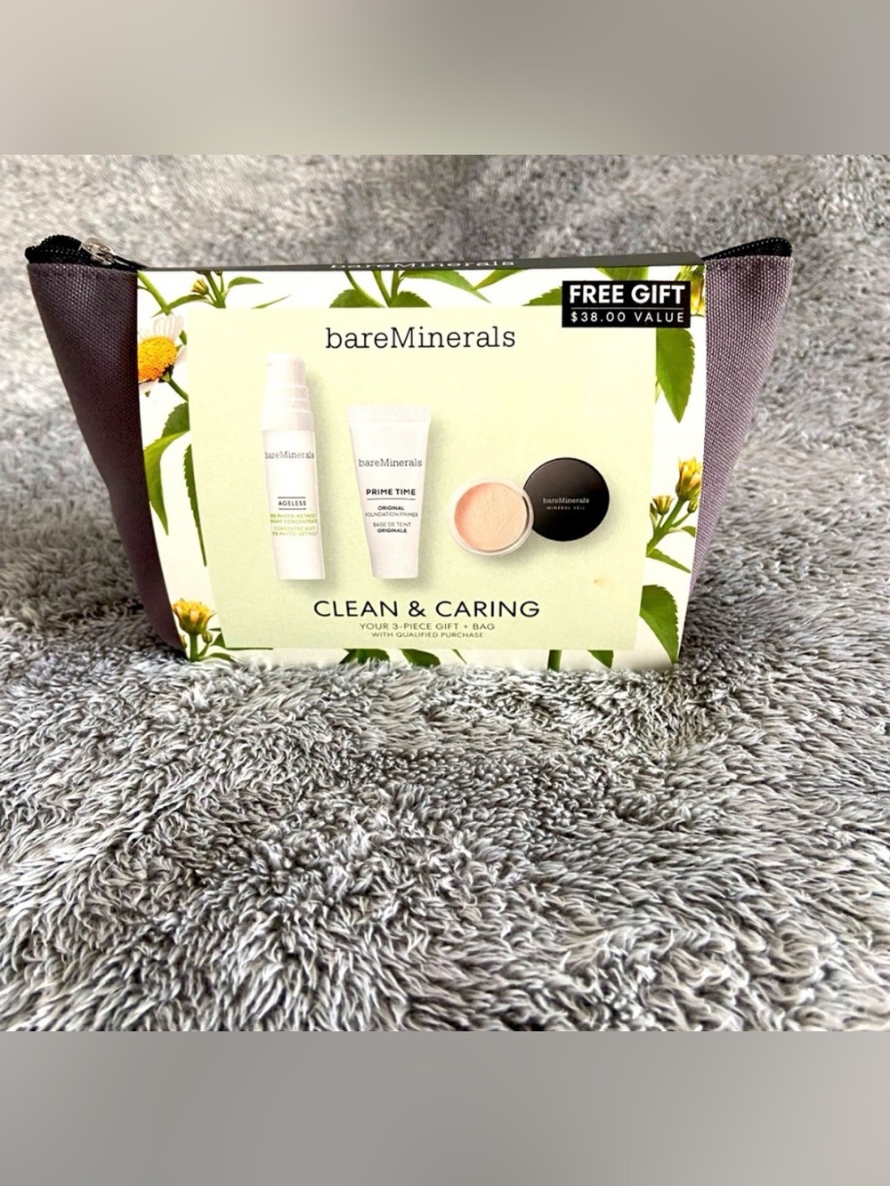 BareMinerals Clean & Caring Gift Set with Taupe Travel Bag
